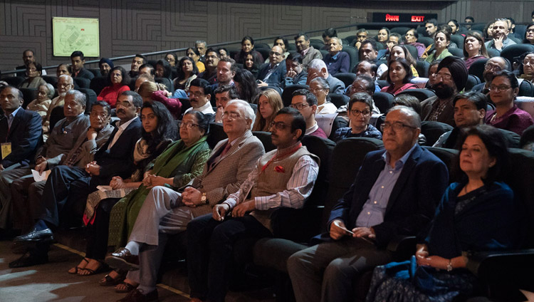 Many of the more than 350 invited guests listening to His Holiness the Dalai Lama's address at the 1st Yuvraj Krishan Memorial Lecture at Siri Fort Auditorium in New Delhi, India on December 8, 2018. Photo by Lobsang Tsering Many of the more than 350 invited guests listening to His Holiness the Dalai Lama's address at the 1st Yuvraj Krishan Memorial Lecture at Siri Fort Auditorium in New Delhi, India on December 8, 2018. Photo by Lobsang Tsering