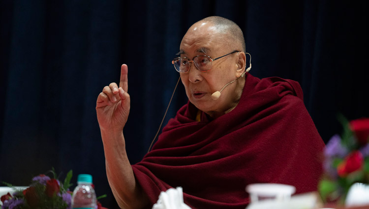 His Holiness the Dalai Lama speaking at the inaugural session of the Conference on the Concept of ‘Maitri’ or ‘Metta’ in Buddhism at the University of Mumbai in Mumbai, India on December 12, 2018. Photo by Lobsang Tsering His Holiness the Dalai Lama speaking at the inaugural session of the Conference on the Concept of ‘Maitri’ or ‘Metta’ in Buddhism at the University of Mumbai in Mumbai, India on December 12, 2018. Photo by Lobsang Tsering