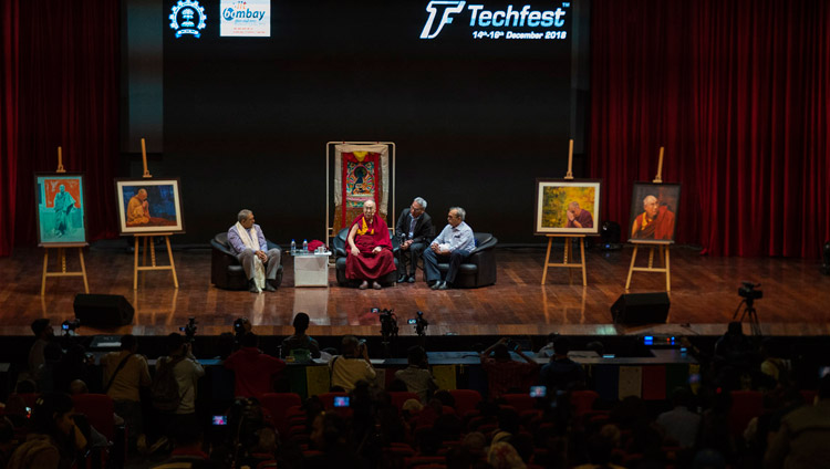 His Holiness the Dalai Lama speaking at the Indian Institute of Technology Bombay in Mumbai, India on December 14, 2018. Photo by Lobsang Tsering His Holiness the Dalai Lama speaking at the Indian Institute of Technology Bombay in Mumbai, India on December 14, 2018. Photo by Lobsang Tsering
