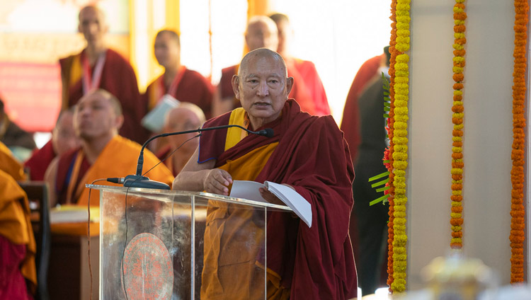 Kirti Rinpoché opening the Conference on Tsongkhapa's ‘Essence of True Eloquence’ in Bodhgaya, Bihar, India on December 19, 2018. Photo by Lobsang Tsering Kirti Rinpoché opening the Conference on Tsongkhapa's ‘Essence of True Eloquence’ in Bodhgaya, Bihar, India on December 19, 2018. Photo by Lobsang Tsering