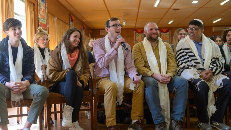 A member of the audience asking His Holiness the Dalai Lama during his interactive meeting with North American gap year students based in Israel at his residence in Dharamsala, HP, India on January 28, 2019. Photo by Tenzin Choejor