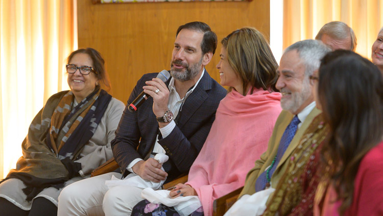 A member of the audience asking His Holiness the Dalai Lama a question during their meeting at his residence in Dharamsala, HP, India on February 11, 2019. Photo by Tenzin Choejor A member of the audience asking His Holiness the Dalai Lama a question during their meeting at his residence in Dharamsala, HP, India on February 11, 2019. Photo by Tenzin Choejor