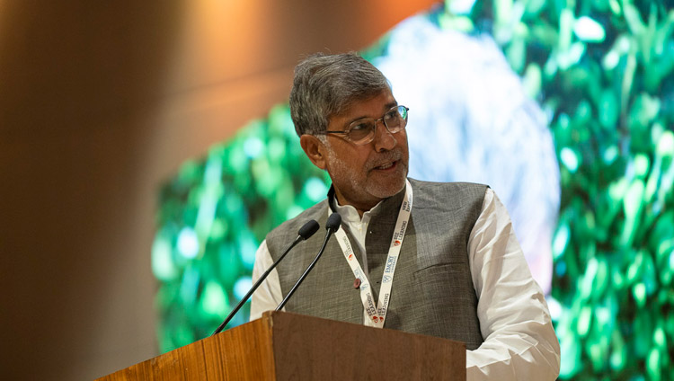 Nobel Peace Laureate Kailash Satyarthi speaking at the global launch of SEE Learning in New Delhi, India on April 5, 2019. Photo by Tenzin Choejor Nobel Peace Laureate Kailash Satyarthi speaking at the global launch of SEE Learning in New Delhi, India on April 5, 2019. Photo by Tenzin Choejor