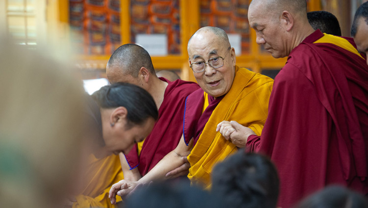 His Holiness the Dalai Lama arriving at the Main Tibetan Temple for the second day of his teachings in Dharamsala, HP, India on May 11, 2019. Photo by Lobsang Tsering His Holiness the Dalai Lama arriving at the Main Tibetan Temple for the second day of his teachings in Dharamsala, HP, India on May 11, 2019. Photo by Lobsang Tsering