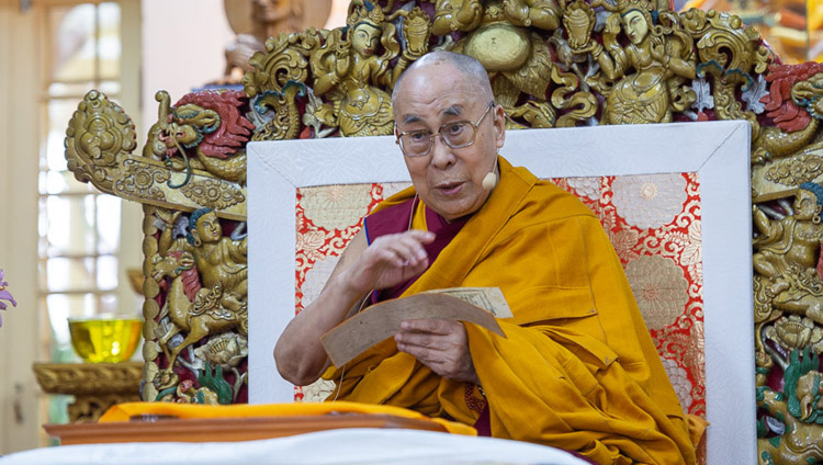 His Holiness the Dalai Lama explaining Tsongkhapa's "Three Principal Aspects of the Path" on the second day of his teachings at the Main Tibetan Temple in Dharamsala, HP, India on May 11, 2019. Photo by Lobsang Tsering His Holiness the Dalai Lama explaining Tsongkhapa's "Three Principal Aspects of the Path" on the second day of his teachings at the Main Tibetan Temple in Dharamsala, HP, India on May 11, 2019. Photo by Lobsang Tsering