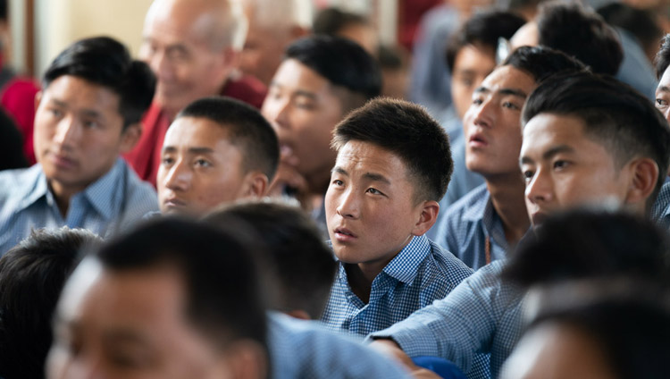 Tibetan students listening to His Holiness the Dalai Lama's teaching for young Tibetans at the Main Tibetan Temple in Dharamsala, HP, India on June 3, 2019. Photo by Tenzin Choejor Tibetan students listening to His Holiness the Dalai Lama's teaching for young Tibetans at the Main Tibetan Temple in Dharamsala, HP, India on June 3, 2019. Photo by Tenzin Choejor