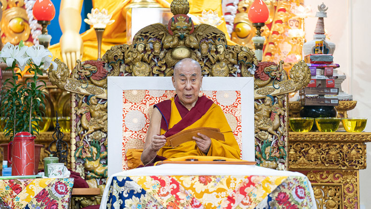 His Holiness the Dalai Lama commenting on the text "Thirty-Seven Practices of a Bodhisattva" during his teaching for young Tibetans at the Main Tibetan Temple in Dharamsala, HP, India on June 3, 2019. Photo by Tenzin Choejor His Holiness the Dalai Lama commenting on the text "Thirty-Seven Practices of a Bodhisattva" during his teaching for young Tibetans at the Main Tibetan Temple in Dharamsala, HP, India on June 3, 2019. Photo by Tenzin Choejor