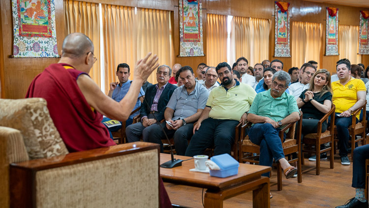 His Holiness the Dalai Lama addressing members of a group from Iran during their meeting at his residence in Dharamsala, HP, India on June 7, 2019. Photo by Tenzin Choejor His Holiness the Dalai Lama addressing members of a group from Iran during their meeting at his residence in Dharamsala, HP, India on June 7, 2019. Photo by Tenzin Choejor