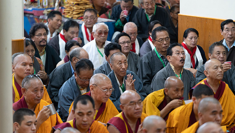 Retired CTA staff listening to His Holiness the Dalai Lama speaking during the Long Life Offering ceremony at the Main Tibetan Temple in Dharamsala, HP, India on July 5, 2019. Photo by Tenzin Choejor Retired CTA staff listening to His Holiness the Dalai Lama speaking during the Long Life Offering ceremony at the Main Tibetan Temple in Dharamsala, HP, India on July 5, 2019. Photo by Tenzin Choejor