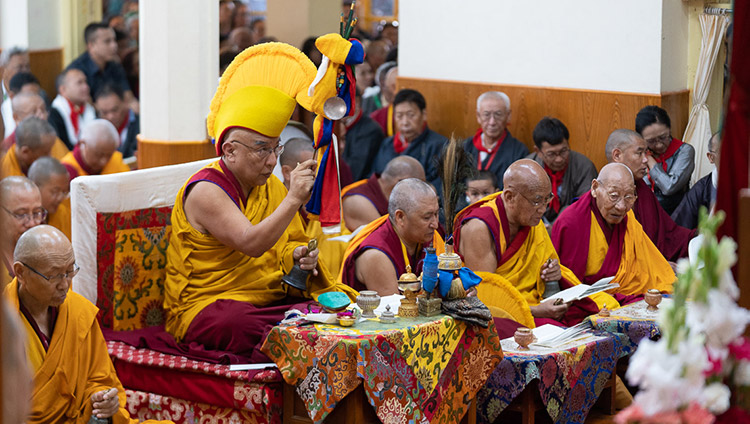 Abbot of Namgyal Monastery Thamtog Rinpoche leading the long life ritual at the Main Tibetan Temple in Dharamsala, HP, India on July 5, 2019. Photo by Tenzin Choejor Abbot of Namgyal Monastery Thamtog Rinpoche leading the long life ritual at the Main Tibetan Temple in Dharamsala, HP, India on July 5, 2019. Photo by Tenzin Choejor