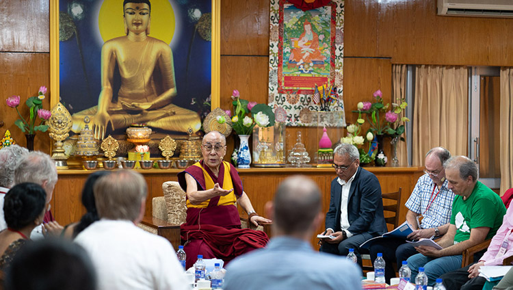 His Holiness the Dalai Lama speaking to participants of the conference on Human Education in the Third Millennium at his residence in Dharamsala, HP, India on July 8, 2019. Photo by Tenzin Choejor His Holiness the Dalai Lama speaking to participants of the conference on Human Education in the Third Millennium at his residence in Dharamsala, HP, India on July 8, 2019. Photo by Tenzin Choejor