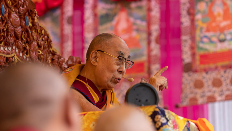His Holiness the Dalai Lama speaking on the first day of his teachings in Manali, HP, India on August 13, 2019. Photo by Tenzin Choejor His Holiness the Dalai Lama speaking on the first day of his teachings in Manali, HP, India on August 13, 2019. Photo by Tenzin Choejor