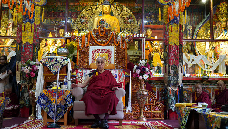 His Holiness the Dalai Lama speaking at Ön Ngari Monastery during ceremonies to mark his arrival in Manali, HP, India on August 10, 2019. Photo by Lobsang Tsering His Holiness the Dalai Lama speaking at Ön Ngari Monastery during ceremonies to mark his arrival in Manali, HP, India on August 10, 2019. Photo by Lobsang Tsering