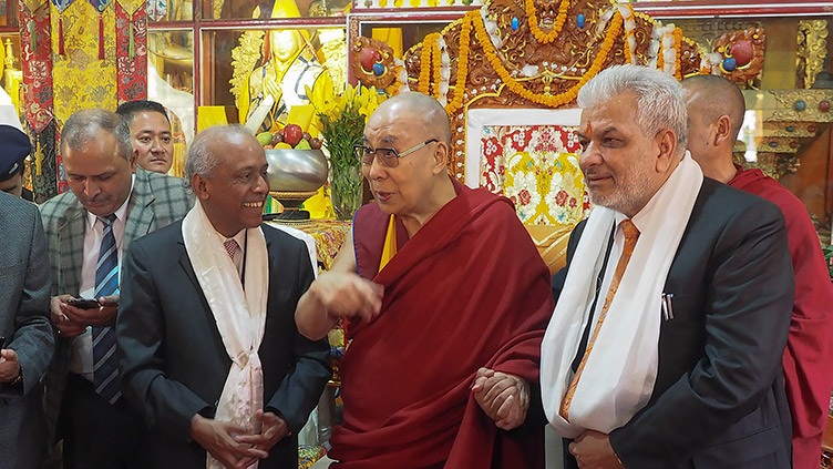 His Holiness the Dalai Lama with Chief Justice V Ramasubramanian, to his right, and Justice Dharam Chand Chaudhary, to his left, of the Himachal Pradesh High Court, who visited him at Ön Ngari Monastery in Manali, HP, India on August 10, 2019. Photo by Jeremy Russell His Holiness the Dalai Lama with Chief Justice V Ramasubramanian, to his right, and Justice Dharam Chand Chaudhary, to his left, of the Himachal Pradesh High Court, who visited him at Ön Ngari Monastery in Manali, HP, India on August 10, 2019. Photo by Jeremy Russell