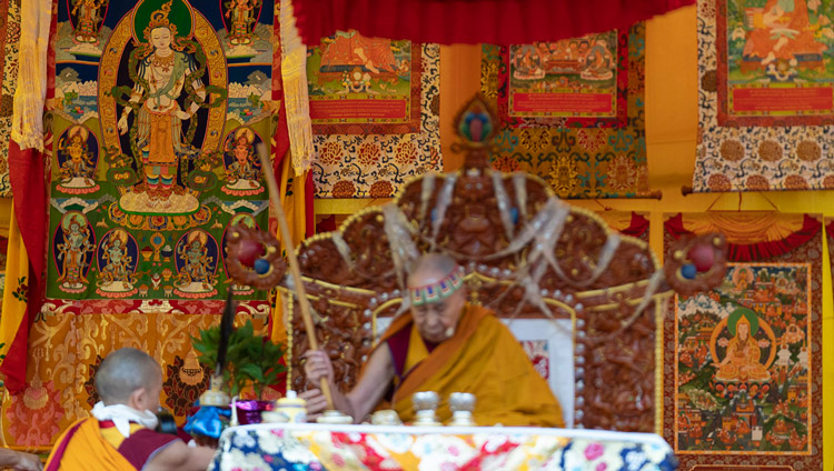 His Holiness the Dalai Lama performing preparatory rituals for the Empowerment of Mahakarunika Lokeshvara in Manali, HP, India on August 17, 2019. Photo by Tenzin Choejor His Holiness the Dalai Lama performing preparatory rituals for the Empowerment of Mahakarunika Lokeshvara in Manali, HP, India on August 17, 2019. Photo by Tenzin Choejor