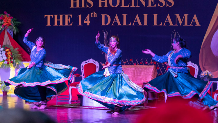 Young Indian women performing traditional dance at the start of the Inauguration of Chitkara University’s 11th Global Week in Chandigarh, India on October 14, 2019. Photo by Tenzin Choejor Young Indian women performing traditional dance at the start of the Inauguration of Chitkara University’s 11th Global Week in Chandigarh, India on October 14, 2019. Photo by Tenzin Choejor