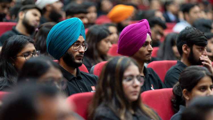 Members of the audience listening to His Holiness the Dalai Lama speakig at the inauguration of Chitkara University’s 11th Global Week in Chandigarh, India on October 14, 2019. Photo by Tenzin Choejor Members of the audience listening to His Holiness the Dalai Lama speakig at the inauguration of Chitkara University’s 11th Global Week in Chandigarh, India on October 14, 2019. Photo by Tenzin Choejor