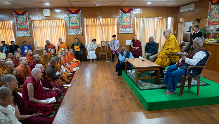 His Holiness the Dalai Lama speaking to members of the International Network of Engaged Buddhists at his residence in Dharamsala, HP, India on October 21, 2019. Photo by Tenzin Choejor His Holiness the Dalai Lama speaking to members of the International Network of Engaged Buddhists at his residence in Dharamsala, HP, India on October 21, 2019. Photo by Tenzin Choejor