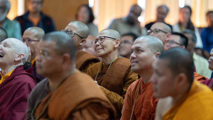 Members of the International Network of Engaged Buddhists listening to His Holiness the Dalai Lama speaking during their meeting at his residence in Dharamsala, HP, India on October 21, 2019. Photo by Tenzin Choejor Members of the International Network of Engaged Buddhists listening to His Holiness the Dalai Lama speaking during their meeting at his residence in Dharamsala, HP, India on October 21, 2019. Photo by Tenzin Choejor