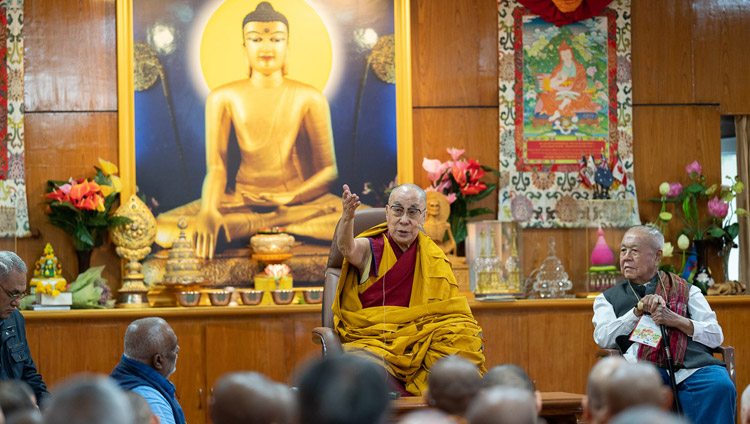 His Holiness the Dalai Lama addressing embers of the International Network of Engaged Buddhists during their meeting at his residence in Dharamsala, HP, India on October 21, 2019. Photo by Tenzin Choejor His Holiness the Dalai Lama addressing embers of the International Network of Engaged Buddhists during their meeting at his residence in Dharamsala, HP, India on October 21, 2019. Photo by Tenzin Choejor