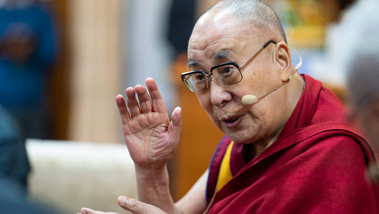His Holiness the Dalai Lama responding to a question on the second day of the conversation with young peacebuilders at his residence in Dharamsala, HP, India on October 24, 2019. Photo by Tenzin Choejor