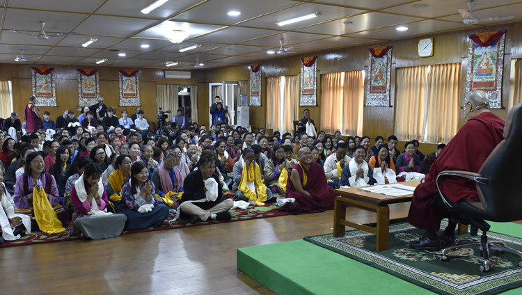 His Holiness the Dalai Lama addressing members of the Vairochana Institute at his residence in Dharamsala, HP, India on October 29, 2019. Photo by Ven Tenzin Damchoe His Holiness the Dalai Lama addressing members of the Vairochana Institute at his residence in Dharamsala, HP, India on October 29, 2019. Photo by Ven Tenzin Damchoe