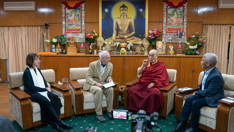 His Holiness the Dalai Lama addressing the gathering on the first day of the Mind and Life Conversation at his residence in Dharamsala, HP, India on October 30, 2019. Photo by Tenzin Choejor His Holiness the Dalai Lama addressing the gathering on the first day of the Mind and Life Conversation at his residence in Dharamsala, HP, India on October 30, 2019. Photo by Tenzin Choejor