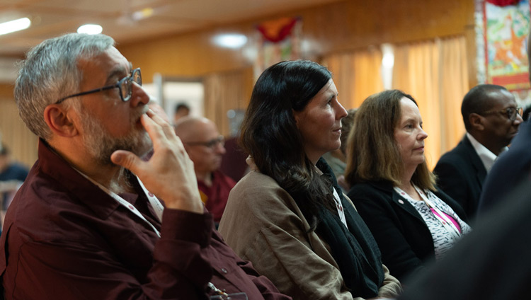 Members of the audience listening to Pumla Gobodo-Madikizela's presentation on the second day of the Mind & Life Conversations with His Holiness the Dalai Lama at his residence in Dharamsala, HP, India on November 1, 2019. Photo by Tenzin Choejor Members of the audience listening to Pumla Gobodo-Madikizela's presentation on the second day of the Mind & Life Conversations with His Holiness the Dalai Lama at his residence in Dharamsala, HP, India on November 1, 2019. Photo by Tenzin Choejor