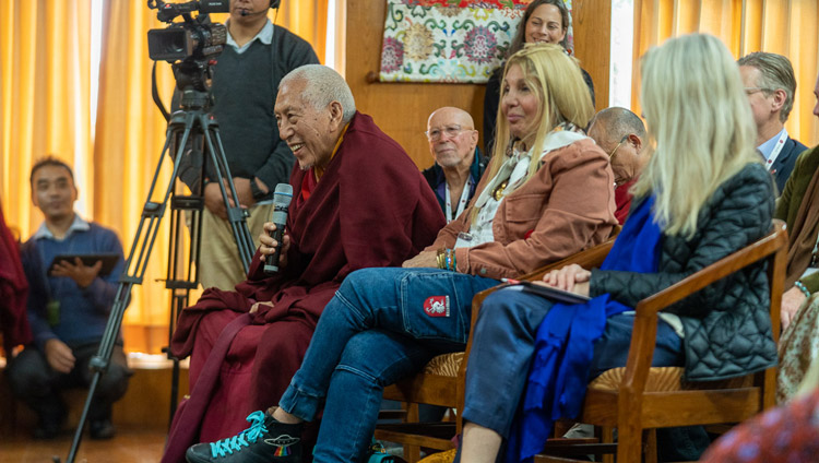 Sandhong Rinpoche expressing his thoughts on the second day of the Mind & Life Conversations with His Holiness the Dalai Lama at his residence in Dharamsala, HP, India on November 1, 2019. Photo by Tenzin Choejor Sandhong Rinpoche expressing his thoughts on the second day of the Mind & Life Conversations with His Holiness the Dalai Lama at his residence in Dharamsala, HP, India on November 1, 2019. Photo by Tenzin Choejor