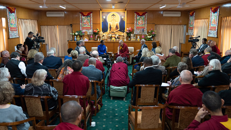 A view of the meeting room during the discussion session on the econd day of the Mind & Life Conversations with His Holiness the Dalai Lama at his residence in Dharamsala, HP, India on November 1, 2019. Photo by Tenzin Choejor A view of the meeting room during the discussion session on the econd day of the Mind & Life Conversations with His Holiness the Dalai Lama at his residence in Dharamsala, HP, India on November 1, 2019. Photo by Tenzin Choejor