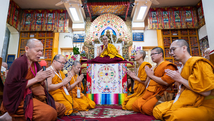 Monks from Thailand reciting the ‘Mangala Sutta’ in Pali on the final day of His Holiness the Dalai Lama's teachings at the Main Tibetan Temple in Dharamsala, HP, India on November 6, 2019. Photo by Ven Tenzin Jamphel Monks from Thailand reciting the ‘Mangala Sutta’ in Pali on the final day of His Holiness the Dalai Lama's teachings at the Main Tibetan Temple in Dharamsala, HP, India on November 6, 2019. Photo by Ven Tenzin Jamphel