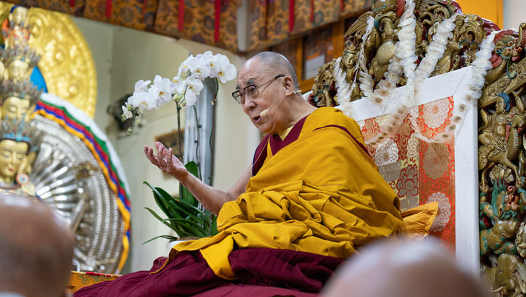 His Holiness the Dalai Lama explaining bodhichitta on the final day of teachings at the Main Tibetan Temple in Dharamsala, HP, India on November 6, 2019. Photo by Ven Tenzin Jamphel His Holiness the Dalai Lama explaining bodhichitta on the final day of teachings at the Main Tibetan Temple in Dharamsala, HP, India on November 6, 2019. Photo by Ven Tenzin Jamphel