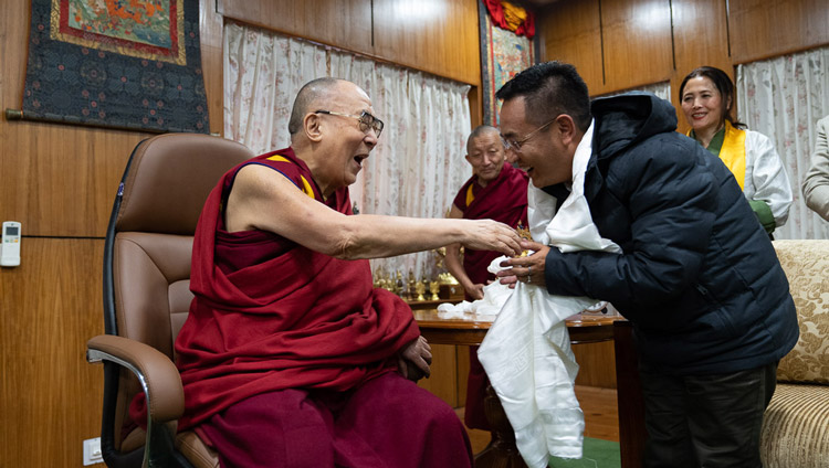 His Holiness the Dalai Lama with Chief Minister of Sikkim, Prem Singh Tamang at his residence in Dharamsala, HP, India on November 8, 2019. Photo by Tenzin Choejor His Holiness the Dalai Lama with Chief Minister of Sikkim, Prem Singh Tamang at his residence in Dharamsala, HP, India on November 8, 2019. Photo by Tenzin Choejor