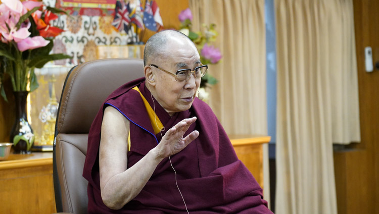His Holiness the Dalai Lama speaking to groups of Tibetan Studies' students at his residence in Dharamsala, HP, India on December 2, 2019. Photo by Ven Tenzin Jamphel His Holiness the Dalai Lama speaking to groups of Tibetan Studies' students at his residence in Dharamsala, HP, India on December 2, 2019. Photo by Ven Tenzin Jamphel