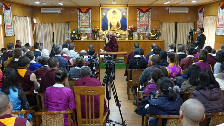 A view of the audience hall during His Holiness the Dalai Lama's meeting with Tibetan Studies' students at his residence in Dharamsala, HP, India on December 2, 2019. Photo by Ven Tenzin Jamphel A view of the audience hall during His Holiness the Dalai Lama's meeting with Tibetan Studies' students at his residence in Dharamsala, HP, India on December 2, 2019. Photo by Ven Tenzin Jamphel