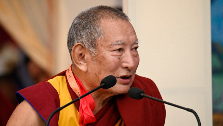 Kirti Rinpoche speaking at the 25th Founding Anniversary of Kirti Jepa Dratsang celebration in Dharamsala, HP, India on December 7, 2019. Photo by Manuel Bauer Kirti Rinpoche speaking at the 25th Founding Anniversary of Kirti Jepa Dratsang celebration in Dharamsala, HP, India on December 7, 2019. Photo by Manuel Bauer