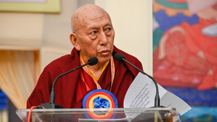 Prof Samdhong Rinpoché delivering the opening presentation at the Symposium on Monastic Education to mark the 25th anniversary of Kirti Jepa Dratsang in Dharamsala, HP, India on December 7, 2019. Photo by Manuel Bauer Prof Samdhong Rinpoché delivering the opening presentation at the Symposium on Monastic Education to mark the 25th anniversary of Kirti Jepa Dratsang in Dharamsala, HP, India on December 7, 2019. Photo by Manuel Bauer