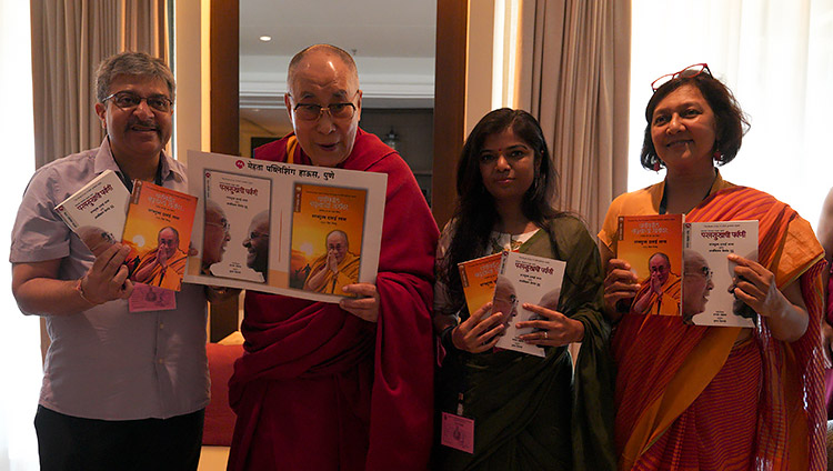 His Holiness the Dalai Lama releasing a Marathi language translation of his book with Archbishop Desmond Tutu "Book of Joy" in Goa, India on December 11, 2019. Photo by Lobsang Tsering His Holiness the Dalai Lama releasing a Marathi language translation of his book with Archbishop Desmond Tutu "Book of Joy" in Goa, India on December 11, 2019. Photo by Lobsang Tsering
