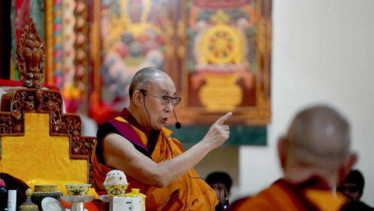 His Holiness the Dalai Lama speaking at the welcoming ceremony on his arrival at Drepung Lachi in Mundgod, Karnataka, India on December 12, 2019. Photo by Lobsang Tsering His Holiness the Dalai Lama speaking at the welcoming ceremony on his arrival at Drepung Lachi in Mundgod, Karnataka, India on December 12, 2019. Photo by Lobsang Tsering