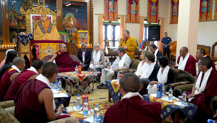 Telo Rinpoche introducingh the discussion with His Holiness the Dalai Lama and participant in a Russian research program at his residence at Drepung Gomang Monastery in Mundgod, Karnataka, India on December 13, 2019. Photo by Lobsang Tsering Telo Rinpoche introducingh the discussion with His Holiness the Dalai Lama and participant in a Russian research program at his residence at Drepung Gomang Monastery in Mundgod, Karnataka, India on December 13, 2019. Photo by Lobsang Tsering