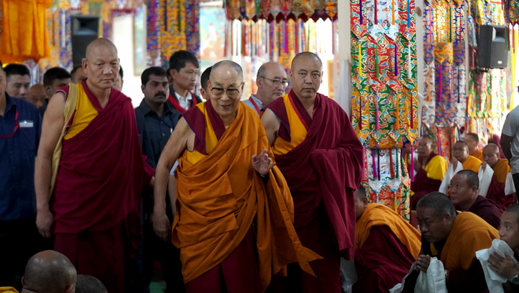 His Holiness the Dalai Lama departing after the welcome ceremony at Gaden Lachi in Mundgod, Karnataka, India on December 18, 2019. Photo by Lobsang Tsering His Holiness the Dalai Lama departing after the welcome ceremony at Gaden Lachi in Mundgod, Karnataka, India on December 18, 2019. Photo by Lobsang Tsering