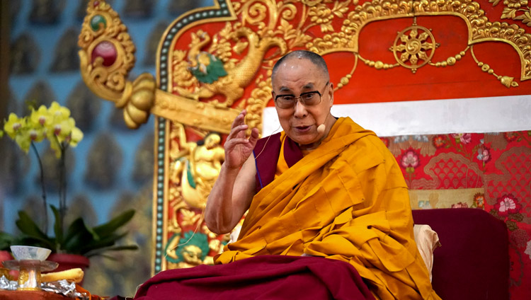 His Holiness the Dalai Lama addressing the gathering at the start of the Long Life Offering at Gaden Jangtse Monastery in Mundgod, Karnataka, India on December 22, 2019. Photo by Lobsang Tsering His Holiness the Dalai Lama addressing the gathering at the start of the Long Life Offering at Gaden Jangtse Monastery in Mundgod, Karnataka, India on December 22, 2019. Photo by Lobsang Tsering