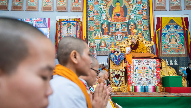 Monks and nuns from Vietnam reciting the ‘Heart Sutra’ in Vietnamese before His Holiness the Dalai Lama gave the Avalokiteshvara Empowerment at the Kalachakra Ground in Bodhgaya, Bihar, India on January 3, 2020. Photo by Tenzin Choejor Monks and nuns from Vietnam reciting the ‘Heart Sutra’ in Vietnamese before His Holiness the Dalai Lama gave the Avalokiteshvara Empowerment at the Kalachakra Ground in Bodhgaya, Bihar, India on January 3, 2020. Photo by Tenzin Choejor