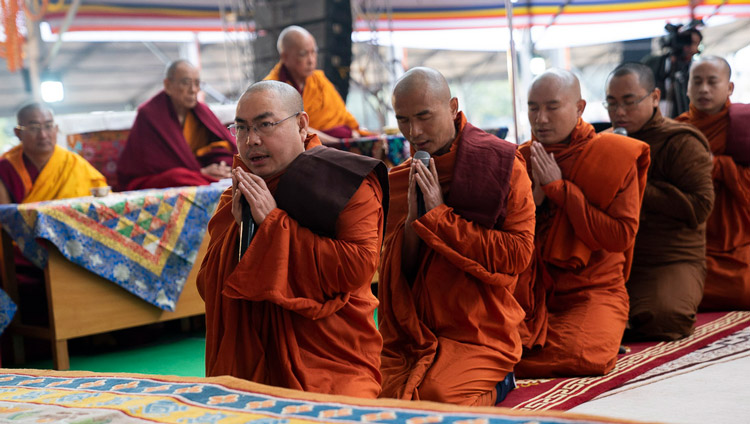 Burmese monks reciting part of the ‘Mangala Sutta’ in Pali before the start of His Holiness the Dalai Lama's teaching at the Kalachakra Ground in Bodhgaya, Bihar, India on January 5, 2020. Photo by Tenzin Choejor Burmese monks reciting part of the ‘Mangala Sutta’ in Pali before the start of His Holiness the Dalai Lama's teaching at the Kalachakra Ground in Bodhgaya, Bihar, India on January 5, 2020. Photo by Tenzin Choejor