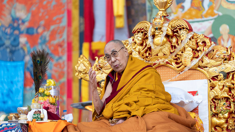 His Holiness the Dalai Lama addressing the crowd at the Kalachakra Ground in Bodhgaya, Bihar, India on January 5, 2020. Photo by Tenzin Choejor His Holiness the Dalai Lama addressing the crowd at the Kalachakra Ground in Bodhgaya, Bihar, India on January 5, 2020. Photo by Tenzin Choejor