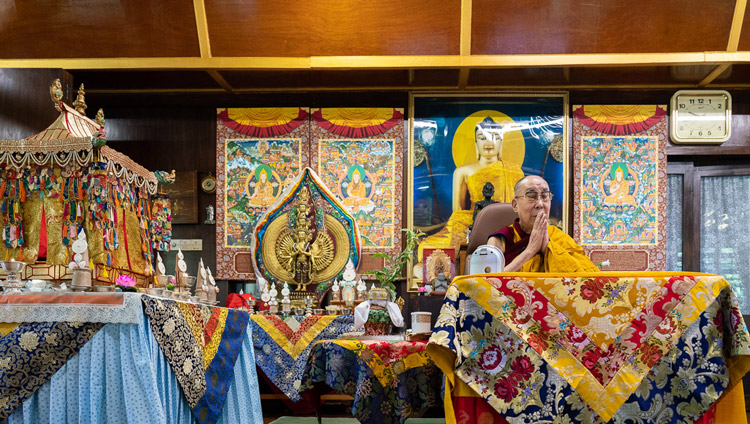 His Holiness the Dala Lama on the first day of the two day Avalokiteshvara Empowerment at his residence in Dharamsala, HP, India on May 29, 2020. Photo by Ven Tenzin Jamphel His Holiness the Dala Lama on the first day of the two day Avalokiteshvara Empowerment at his residence in Dharamsala, HP, India on May 29, 2020. Photo by Ven Tenzin Jamphel
