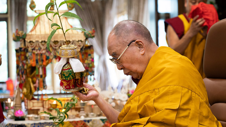 His Holiness the Dalai Lama performing necessary preparatory procedures for an Avalokiteshvara Empowerment at his residence in Dharamsala, HP, India on May 29, 2020. Photo by Ven Tenzin Jamphel His Holiness the Dalai Lama performing necessary preparatory procedures for an Avalokiteshvara Empowerment at his residence in Dharamsala, HP, India on May 29, 2020. Photo by Ven Tenzin Jamphel