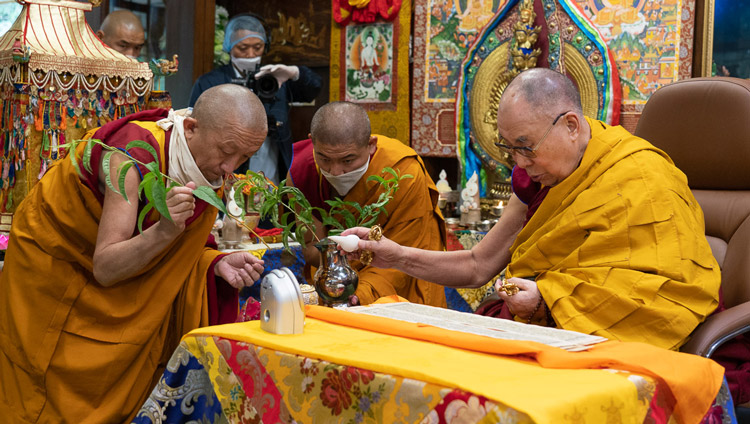 His Holiness the Dalai Lama performing preparatory rituals for an Avalokiteshvara empowerment at his residence in Dharamsala, HP, India on May 30, 2020. Photo by Ven Tenzin Jamphel His Holiness the Dalai Lama performing preparatory rituals for an Avalokiteshvara empowerment at his residence in Dharamsala, HP, India on May 30, 2020. Photo by Ven Tenzin Jamphel