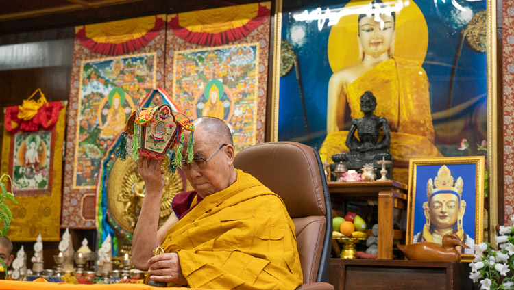 HIs Holiness the Dalai Lama conducting rituals as he gives the Avalokiteshvara empowerment at his residence in Dharamsala, HP, India on May 30, 2020. Photo by Ven Tenzin Jamphel HIs Holiness the Dalai Lama conducting rituals as he gives the Avalokiteshvara empowerment at his residence in Dharamsala, HP, India on May 30, 2020. Photo by Ven Tenzin Jamphel