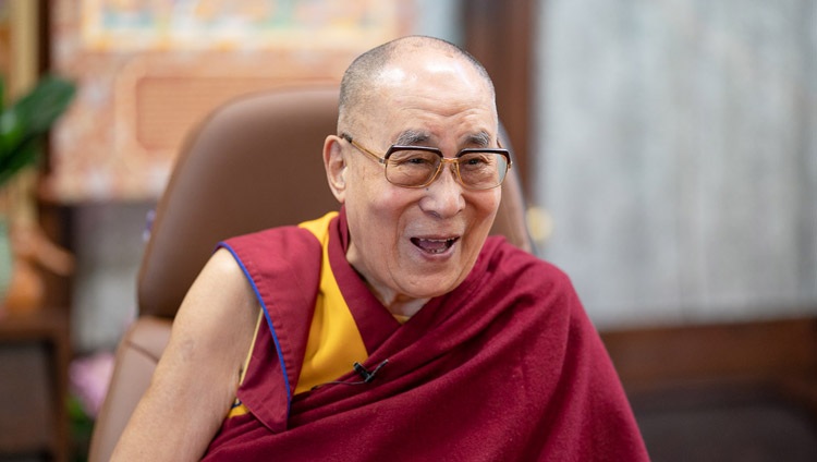 His Holiness the Dalai Lama during his conversation with members of the Metropolitan Police by video link from his residence in Dharamsala, HP, India on July 8, 2020. Photo by Ven Tenzin Jamphel